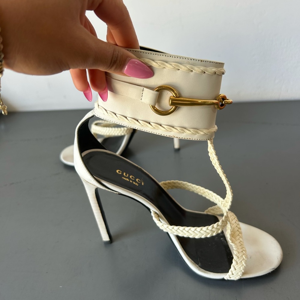 Gucci Ursla white/ivory sandal heels size 36.5 - Picture 3 of 11